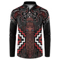 Maori Taiaha Whakairo Personalized Button Sweatshirt Red Poutama Motifs