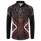 Maori Taiaha Whakairo Personalized Button Sweatshirt Red Poutama Motifs