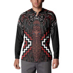 Maori Taiaha Whakairo Personalized Button Sweatshirt Red Poutama Motifs