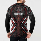 Maori Taiaha Whakairo Personalized Button Sweatshirt Red Poutama Motifs