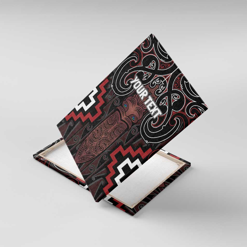 Maori Taiaha Whakairo Personalized Canvas Wall Art Red Poutama Motifs