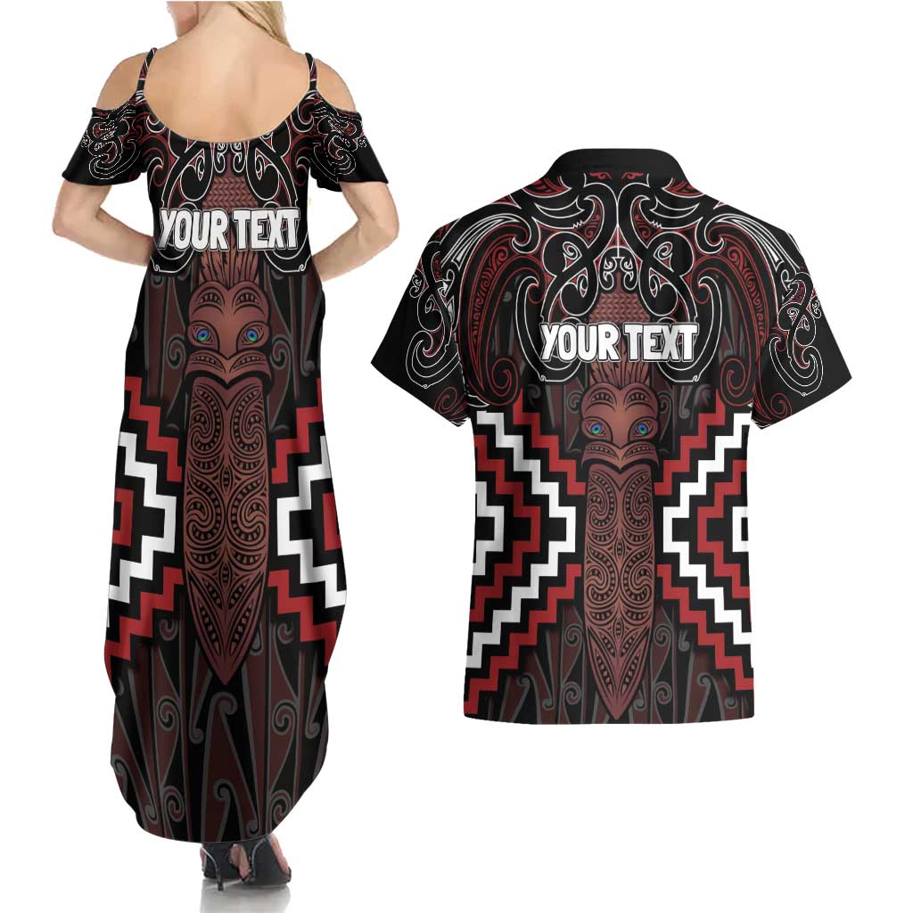 Maori Taiaha Whakairo Personalized Couples Matching Summer Maxi Dress and Hawaiian Shirt Red Poutama Motifs