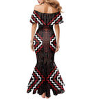 Maori Taiaha Whakairo Personalized Family Matching Mermaid Dress and Hawaiian Shirt Red Poutama Motifs