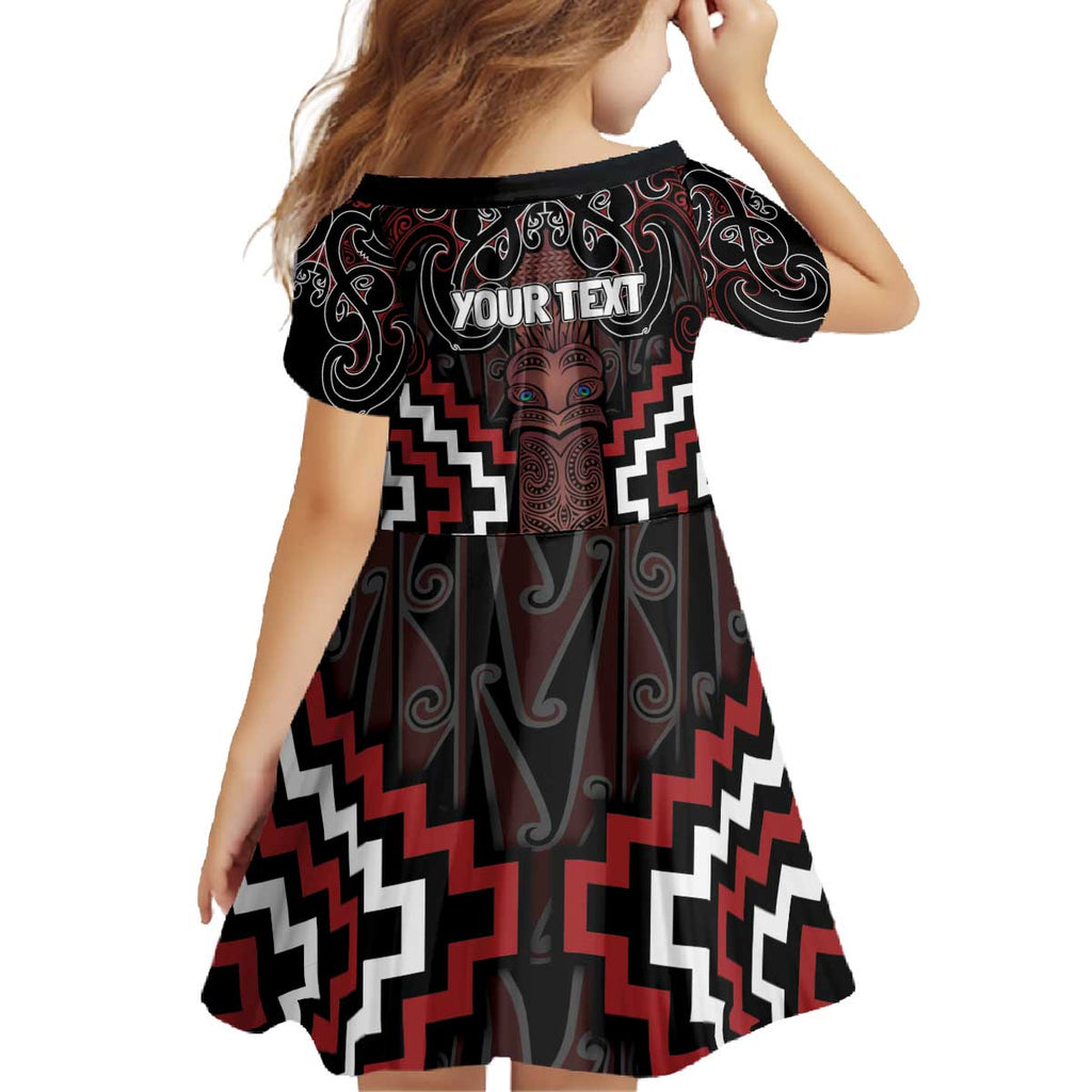 Maori Taiaha Whakairo Personalized Family Matching Off The Shoulder Long Sleeve Dress and Hawaiian Shirt Red Poutama Motifs