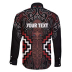 Maori Taiaha Whakairo Personalized Family Matching Off The Shoulder Long Sleeve Dress and Hawaiian Shirt Red Poutama Motifs