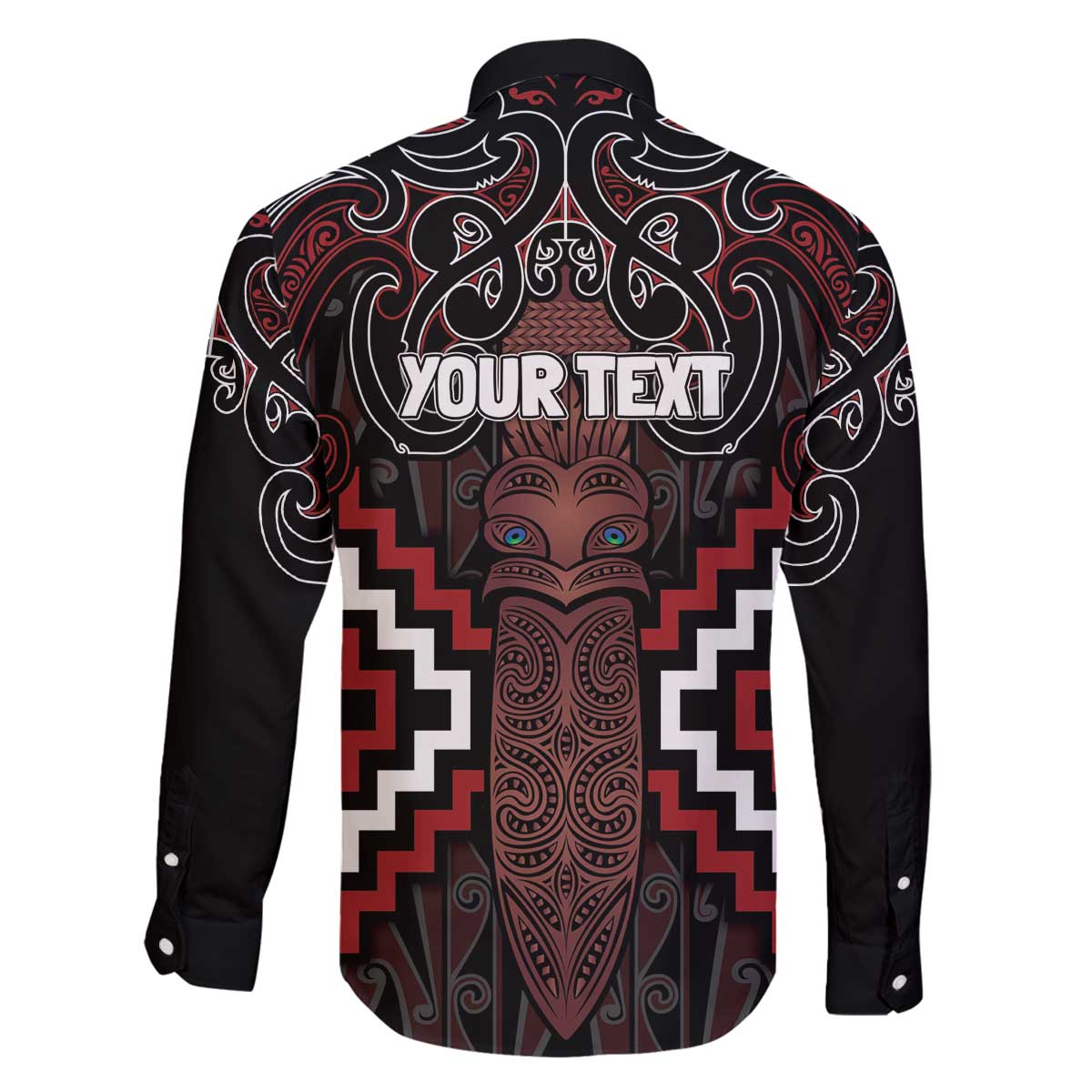 Maori Taiaha Whakairo Personalized Family Matching Off The Shoulder Long Sleeve Dress and Hawaiian Shirt Red Poutama Motifs