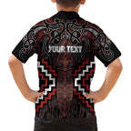 Maori Taiaha Whakairo Personalized Family Matching Off Shoulder Maxi Dress and Hawaiian Shirt Red Poutama Motifs