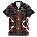 Maori Taiaha Whakairo Personalized Family Matching Off Shoulder Maxi Dress and Hawaiian Shirt Red Poutama Motifs