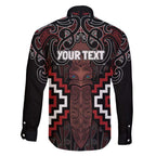Maori Taiaha Whakairo Personalized Family Matching Off Shoulder Maxi Dress and Hawaiian Shirt Red Poutama Motifs