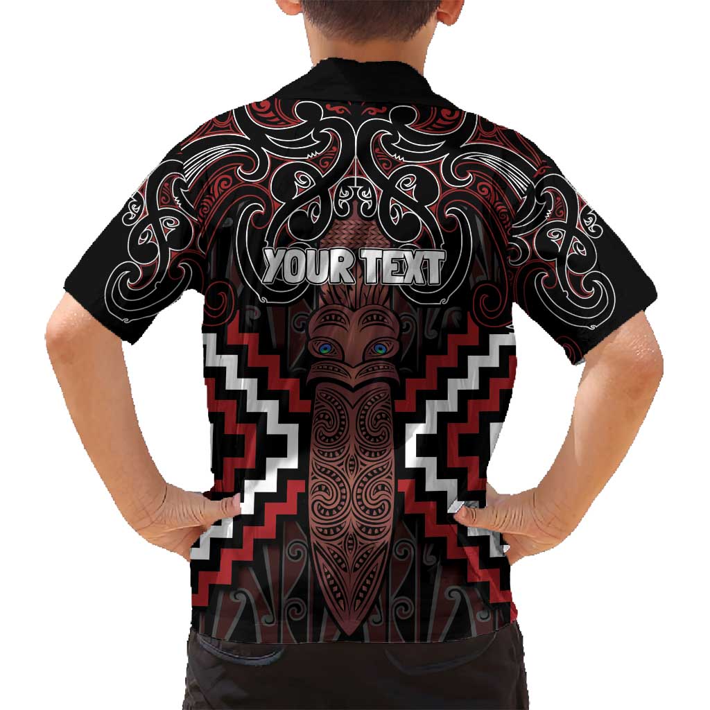 Maori Taiaha Whakairo Personalized Family Matching Off Shoulder Short Dress and Hawaiian Shirt Red Poutama Motifs