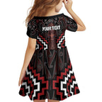 Maori Taiaha Whakairo Personalized Family Matching Off Shoulder Short Dress and Hawaiian Shirt Red Poutama Motifs