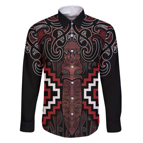 Maori Taiaha Whakairo Personalized Family Matching Off Shoulder Short Dress and Hawaiian Shirt Red Poutama Motifs