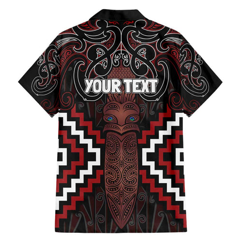 Maori Taiaha Whakairo Personalized Family Matching Puletasi and Hawaiian Shirt Red Poutama Motifs