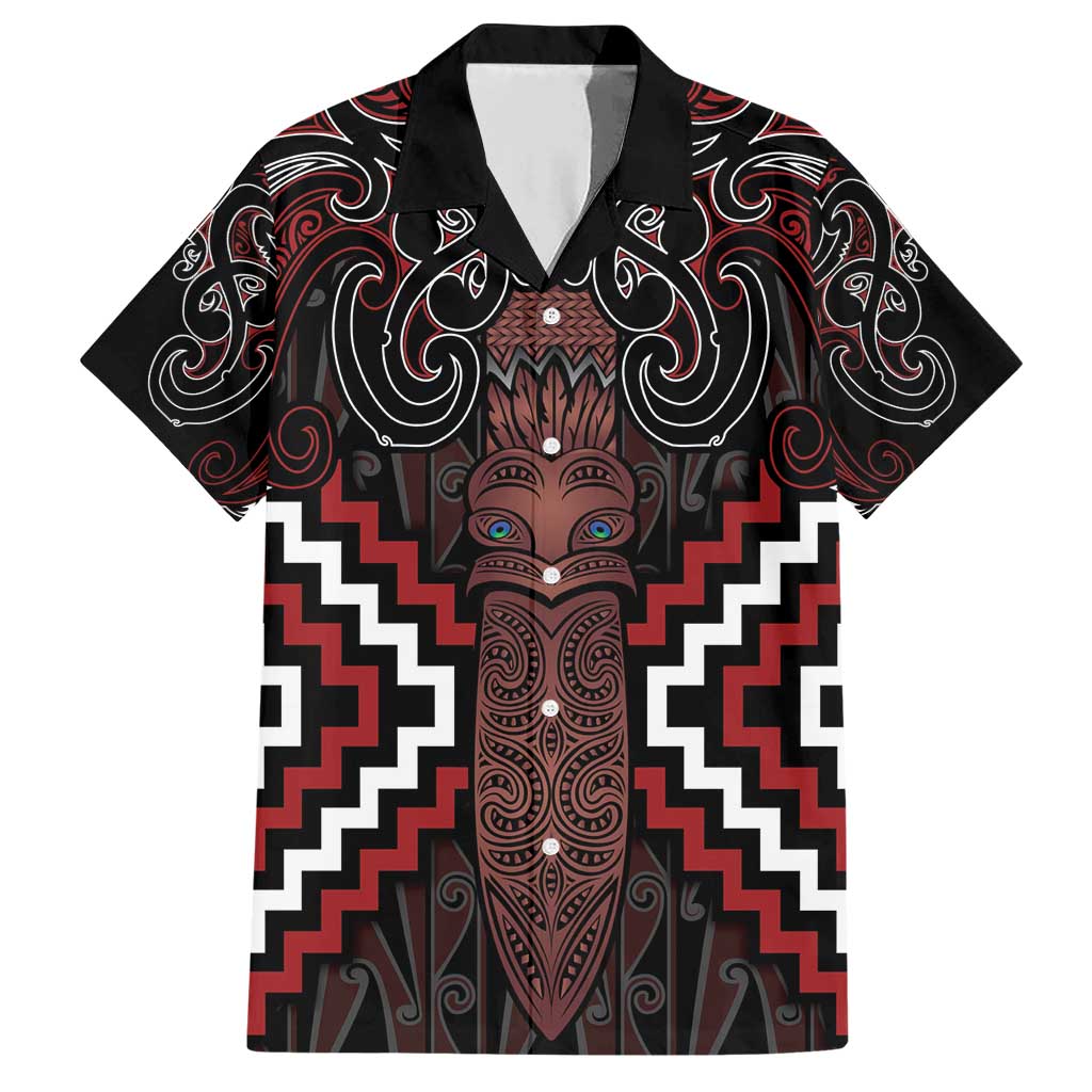 Maori Taiaha Whakairo Personalized Family Matching Short Sleeve Bodycon Dress and Hawaiian Shirt Red Poutama Motifs