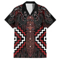 Maori Taiaha Whakairo Personalized Family Matching Short Sleeve Bodycon Dress and Hawaiian Shirt Red Poutama Motifs