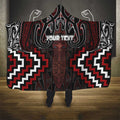 Maori Taiaha Whakairo Personalized Hooded Blanket Red Poutama Motifs