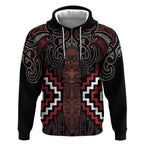 Maori Taiaha Whakairo Personalized Hoodie Red Poutama Motifs