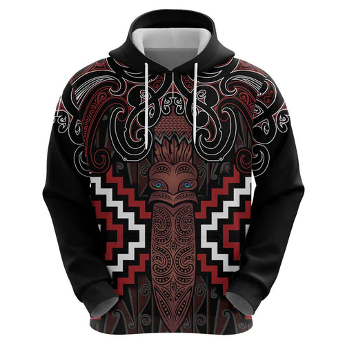 Maori Taiaha Whakairo Personalized Hoodie Red Poutama Motifs