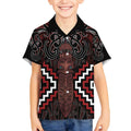 Maori Taiaha Whakairo Personalized Kid Hawaiian Shirt Red Poutama Motifs