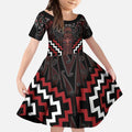 Maori Taiaha Whakairo Personalized Kid Short Sleeve Dress Red Poutama Motifs