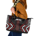 Maori Taiaha Whakairo Personalized Leather Tote Bag Red Poutama Motifs