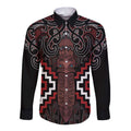 Maori Taiaha Whakairo Personalized Long Sleeve Button Shirt Red Poutama Motifs