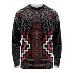 Maori Taiaha Whakairo Personalized Long Sleeve Shirt Red Poutama Motifs