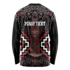 Maori Taiaha Whakairo Personalized Long Sleeve Shirt Red Poutama Motifs