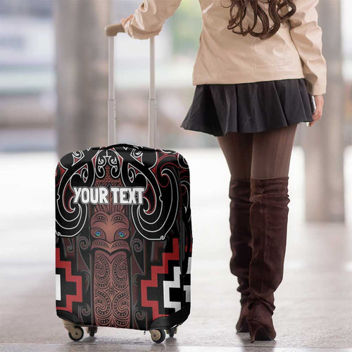 Maori Taiaha Whakairo Personalized Luggage Cover Red Poutama Motifs