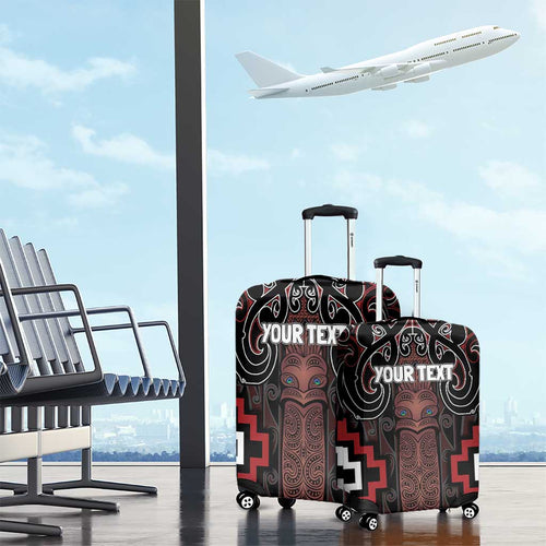 Maori Taiaha Whakairo Personalized Luggage Cover Red Poutama Motifs