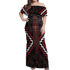 Maori Taiaha Whakairo Personalized Off Shoulder Maxi Dress Red Poutama Motifs