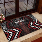 Maori Taiaha Whakairo Personalized Rubber Doormat Red Poutama Motifs