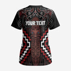 Maori Taiaha Whakairo Personalized Scrub Top Red Poutama Motifs - Aussie Hoodie