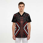 Maori Taiaha Whakairo Personalized Scrub Top Red Poutama Motifs - Aussie Hoodie