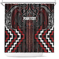 Maori Taiaha Whakairo Personalized Shower Curtain Red Poutama Motifs