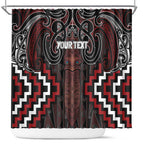 Maori Taiaha Whakairo Personalized Shower Curtain Red Poutama Motifs