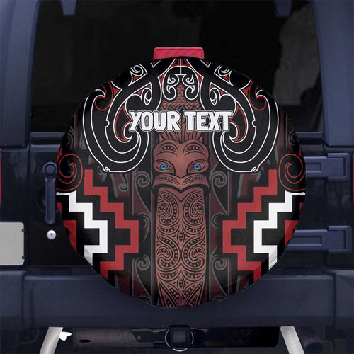 Maori Taiaha Whakairo Personalized Spare Tire Cover Red Poutama Motifs