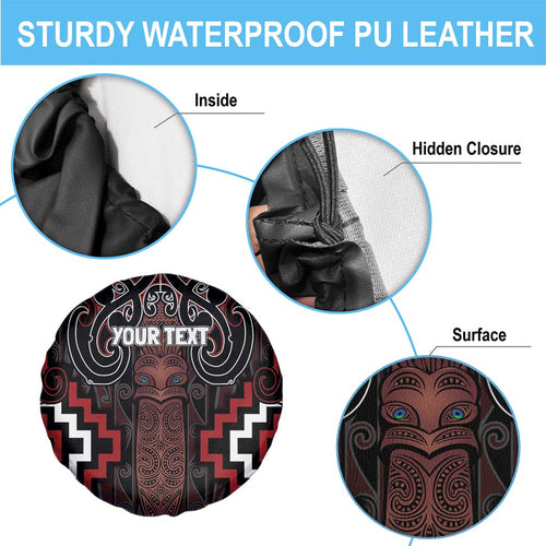 Maori Taiaha Whakairo Personalized Spare Tire Cover Red Poutama Motifs