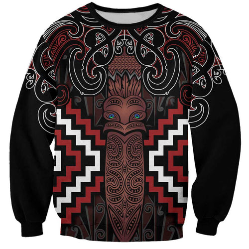 Maori Taiaha Whakairo Personalized Sweatshirt Red Poutama Motifs