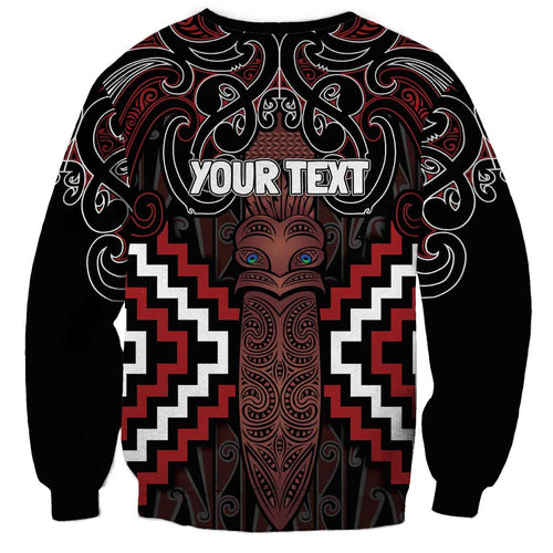 Maori Taiaha Whakairo Personalized Sweatshirt Red Poutama Motifs