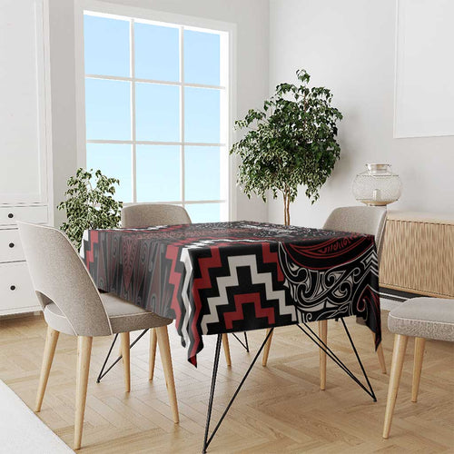 Maori Taiaha Whakairo Personalized Tablecloth Red Poutama Motifs