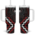 Maori Taiaha Whakairo Personalized Tumbler With Handle Red Poutama Motifs
