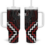 Maori Taiaha Whakairo Personalized Tumbler With Handle Red Poutama Motifs