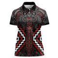 Maori Taiaha Whakairo Personalized Women Polo Shirt Red Poutama Motifs