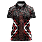 Maori Taiaha Whakairo Personalized Women Polo Shirt Red Poutama Motifs