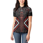Maori Taiaha Whakairo Personalized Women Polo Shirt Red Poutama Motifs