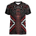 Maori Taiaha Whakairo Personalized Women V-Neck T-Shirt Red Poutama Motifs