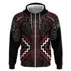 Maori Taiaha Whakairo Personalized Zip Hoodie Red Poutama Motifs