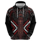 Maori Taiaha Whakairo Personalized Zip Hoodie Red Poutama Motifs