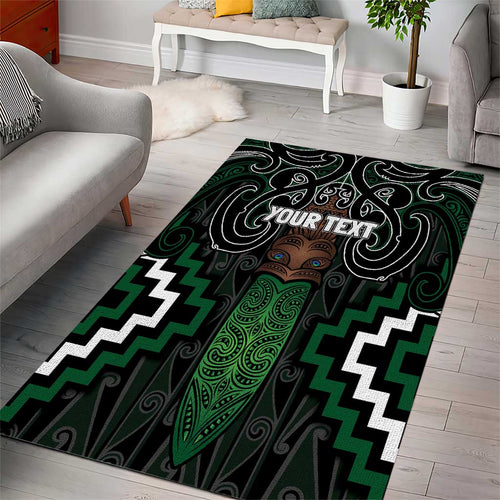 Maori Taiaha Pounamu Whakairo Personalized Area Rug Jade Poutama Motifs